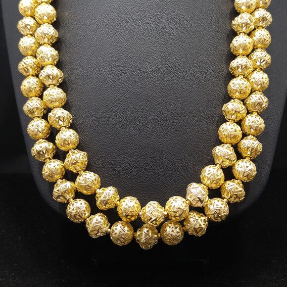 Hong Kong Filigree Bead Necklace – Vintage 1950s Double Strand - Picture 5 of 10